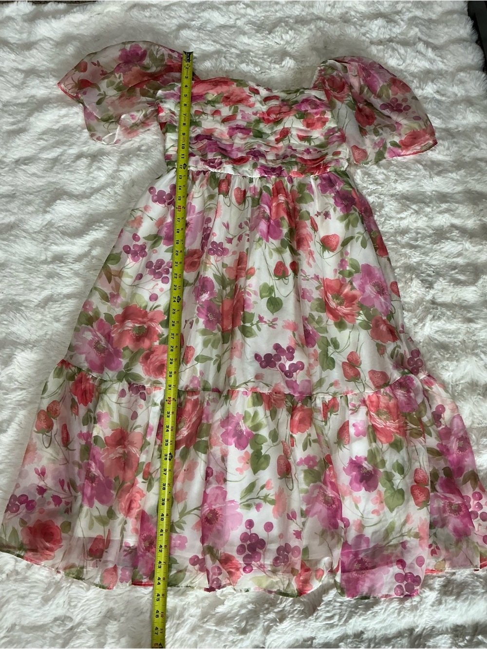 Abercrombie & Fitch Pink Multi Floral Puff-Sleeve Midi Dress - Picture 6 of 8